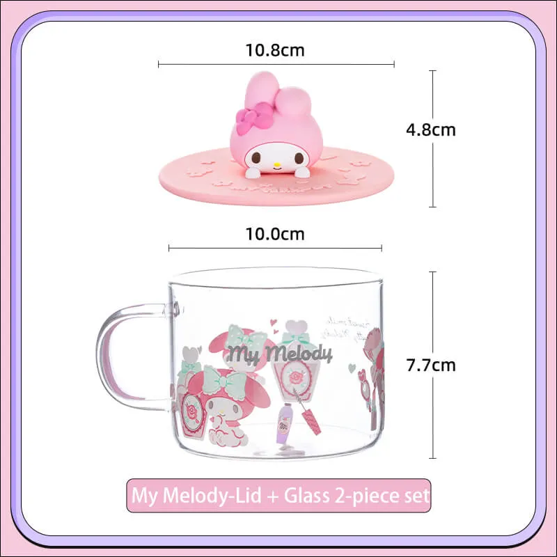 Sanrio silicone cup lid round shape and glass cup