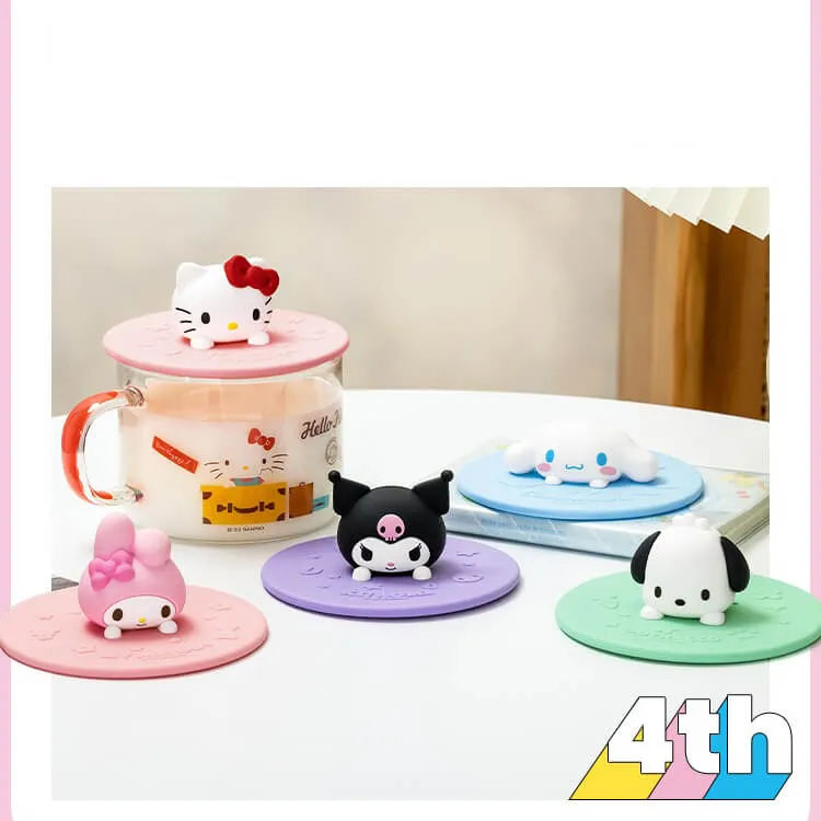 Sanrio silicone cup lid round shape and glass cup