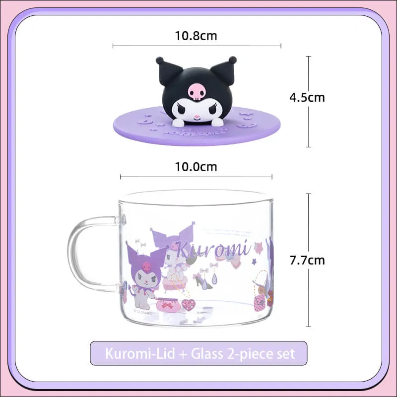 Sanrio silicone cup lid round shape and glass cup