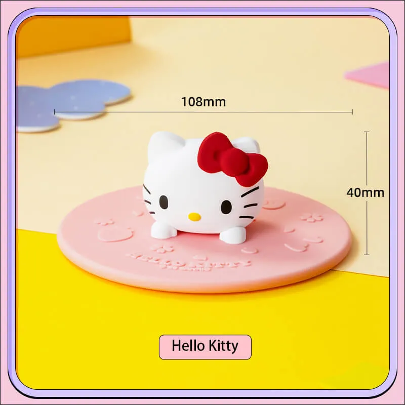 Sanrio silicone cup lid round shape and glass cup