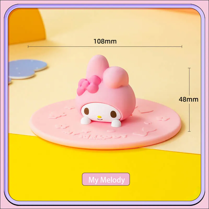 Sanrio silicone cup lid round shape and glass cup