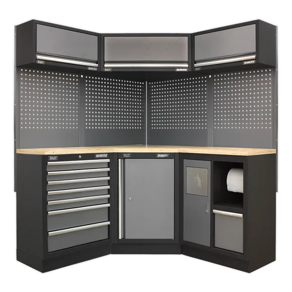 Sealey APMSSTACK08W Superline Pro 1.6m Corner Storage System - Wooden Worktop