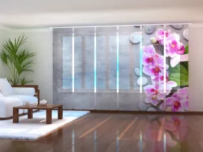 Set of 6 Sliding Panel Curtains Gentle Pink Orchids and Stones