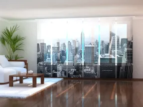 Set of 6 Sliding Panel Curtains New York in Black and White
