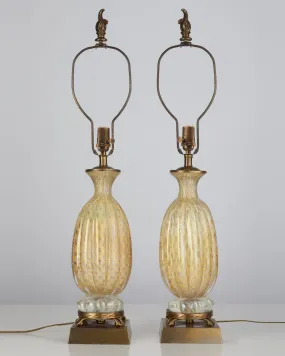 Silvered Amber Murano Glass Lamps