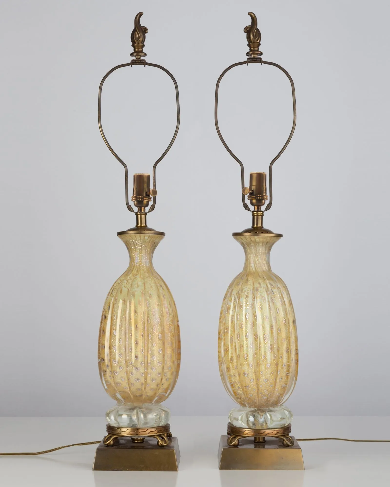 Silvered Amber Murano Glass Lamps