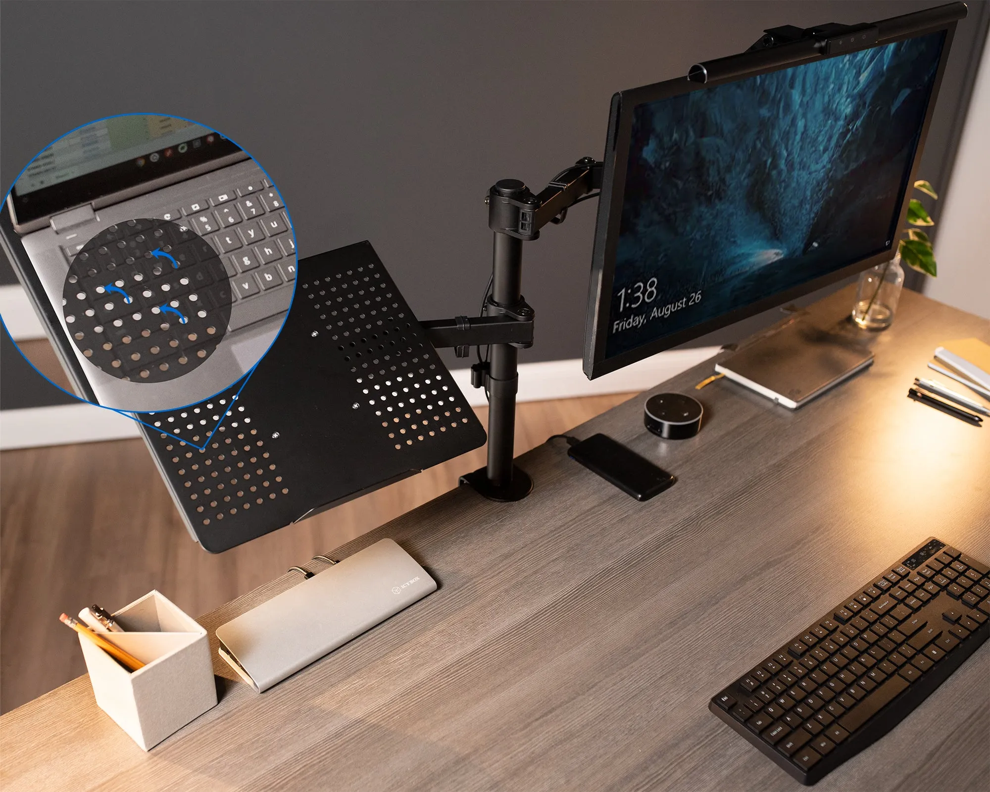 Single Monitor and Laptop Desk Mount - Up to 32" Screens, 17" Laptops