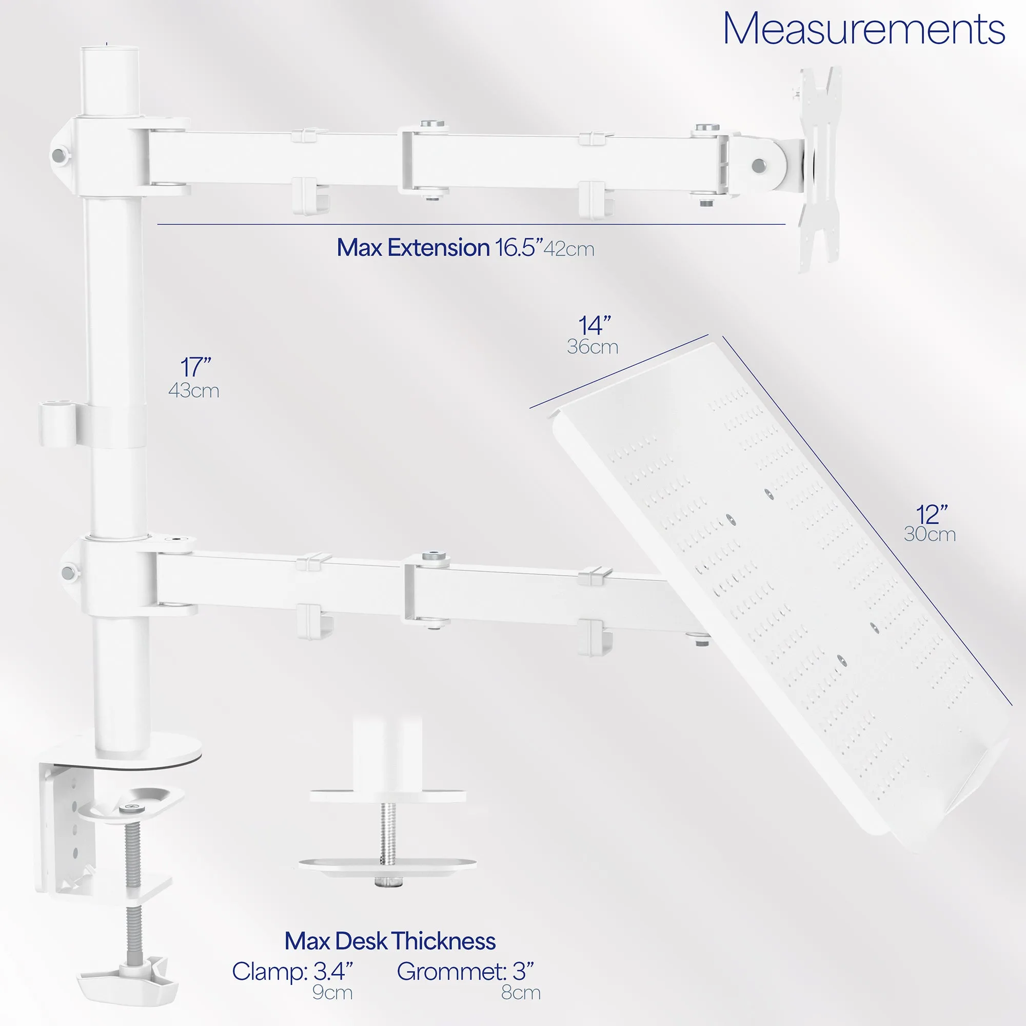 Single Monitor and Laptop Desk Mount - Up to 32" Screens, 17" Laptops