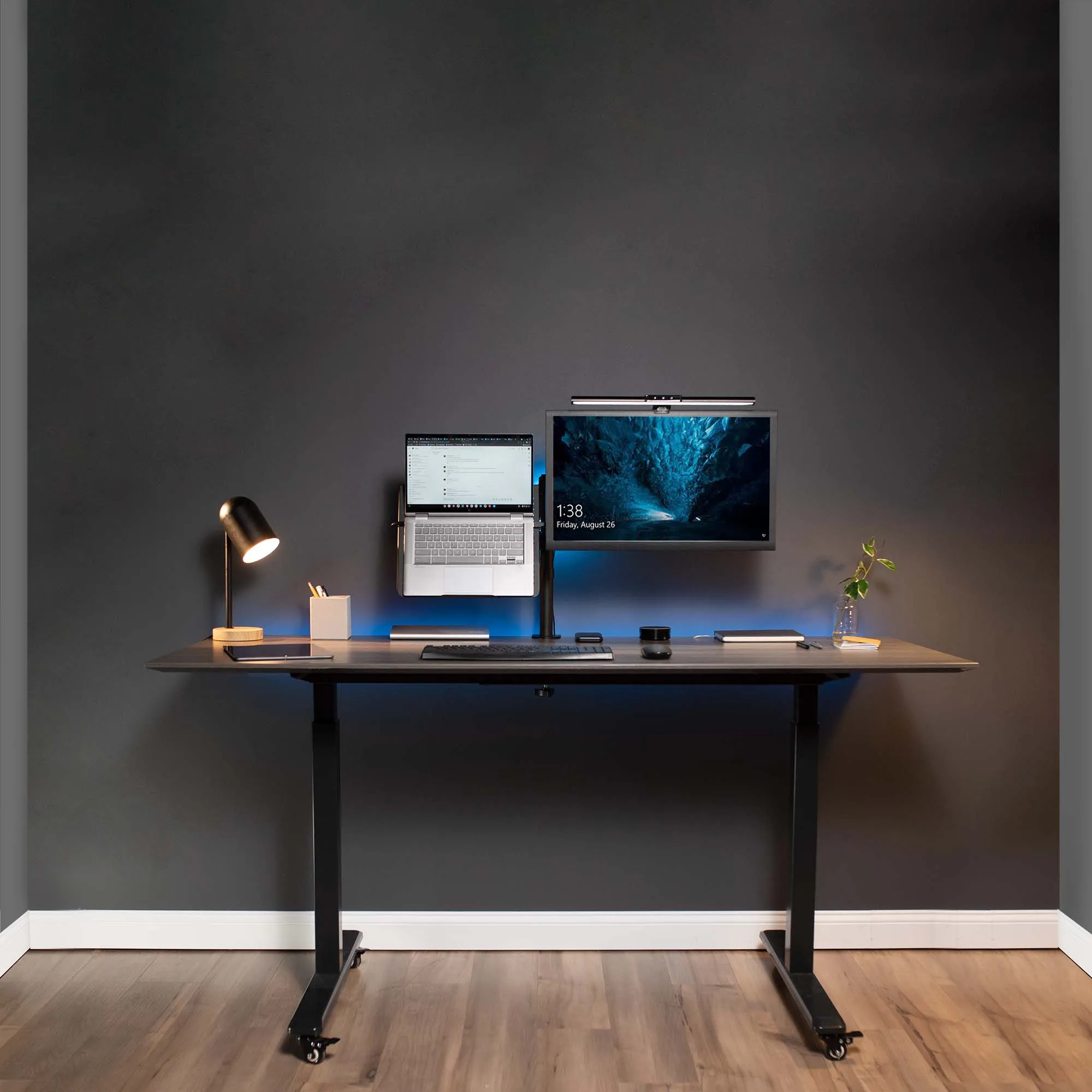 Single Monitor and Laptop Desk Mount - Up to 32" Screens, 17" Laptops
