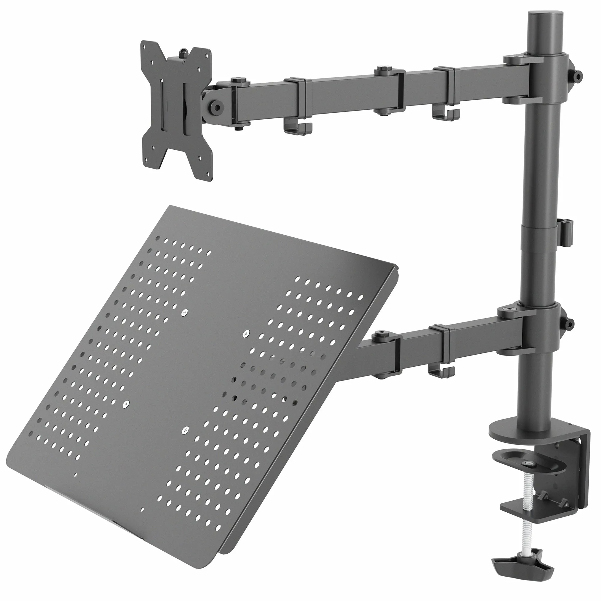 Single Monitor and Laptop Desk Mount - Up to 32" Screens, 17" Laptops
