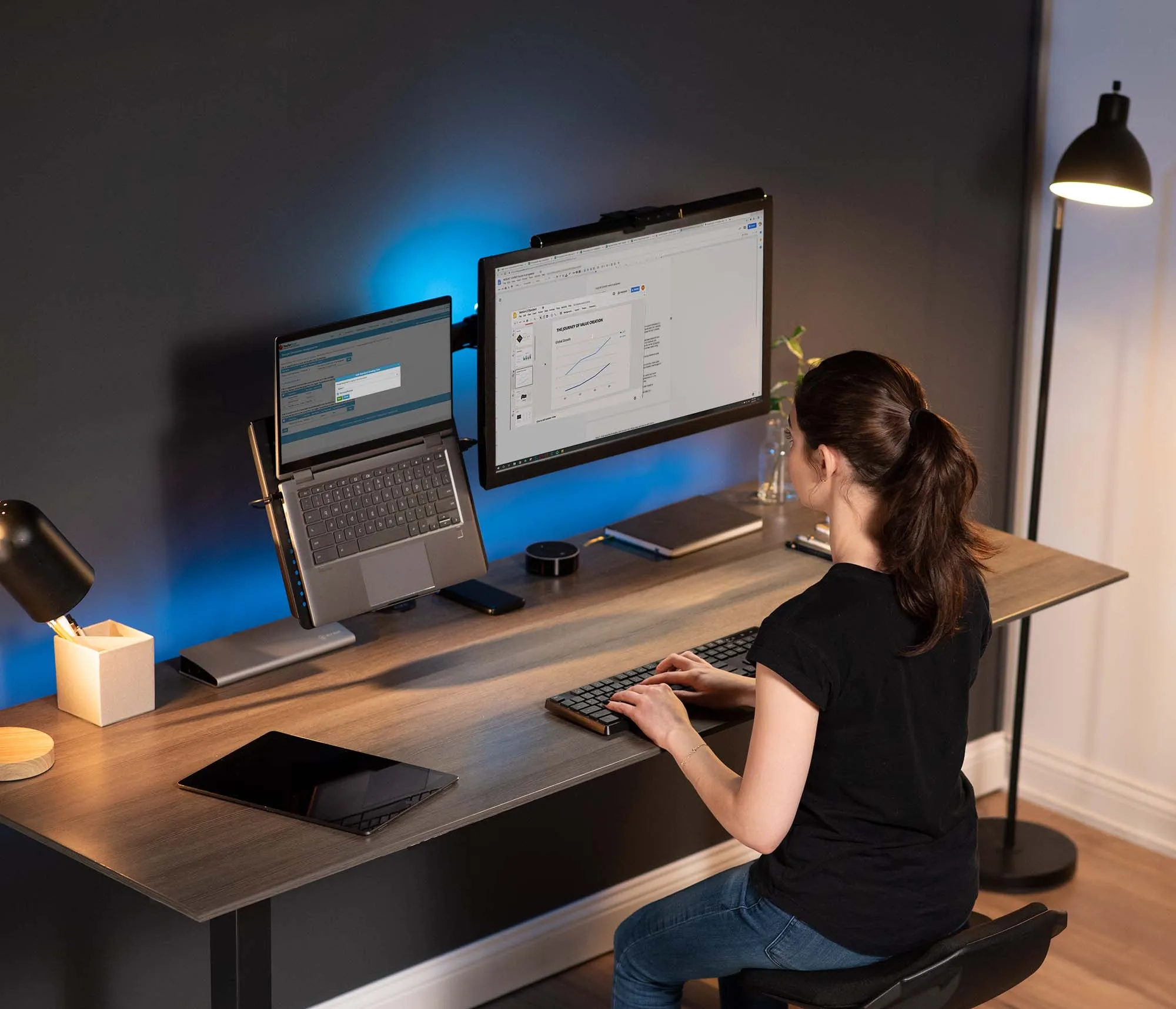 Single Monitor and Laptop Desk Mount - Up to 32" Screens, 17" Laptops