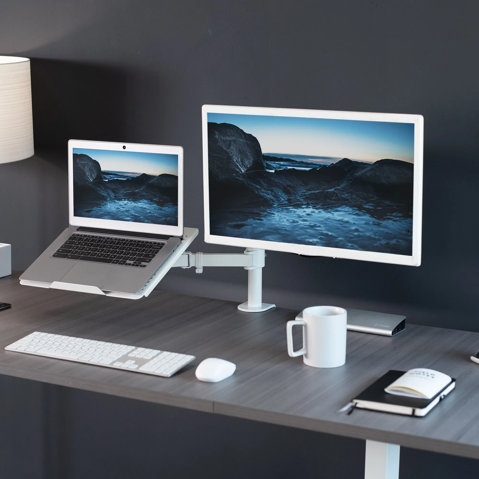 Single Monitor and Laptop Desk Mount - Up to 32" Screens, 17" Laptops