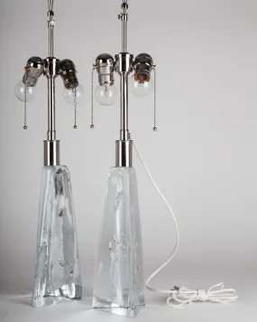 Swedish Table Lamps with Clear Solid Glass