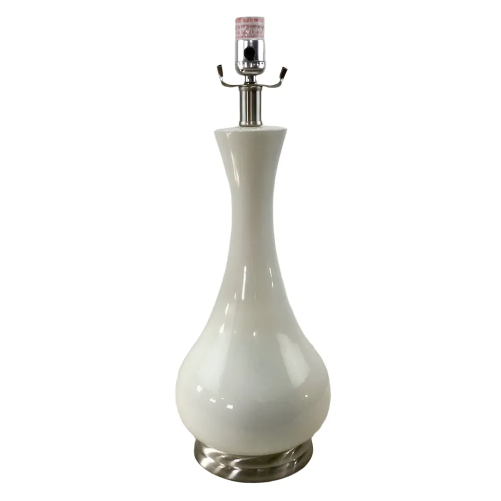 Table Lamp, with Silver base ring, Ceramic, Pearl White
