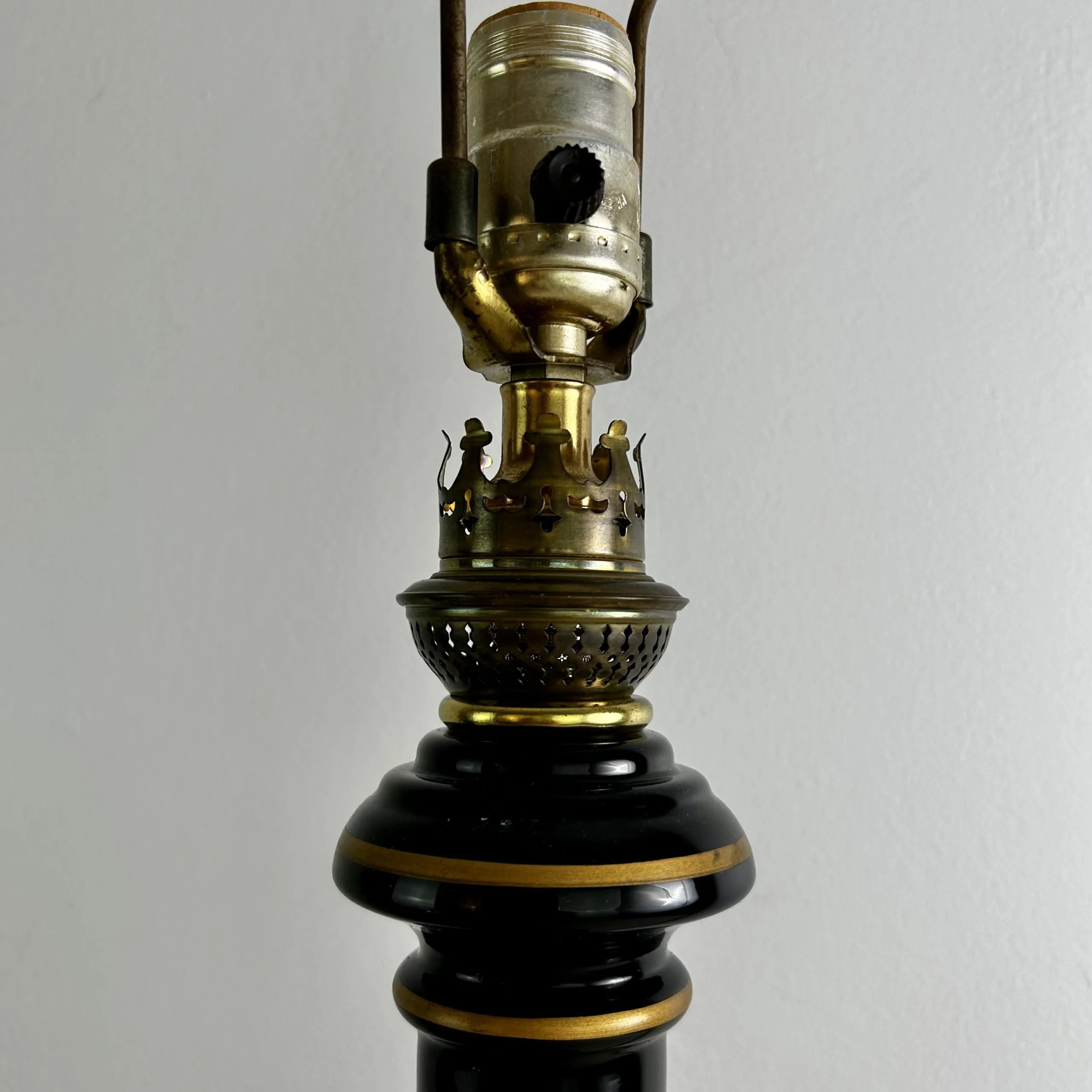 Table Lamps, Pair of Vintage Hollywood Regency Style Black Ceramic