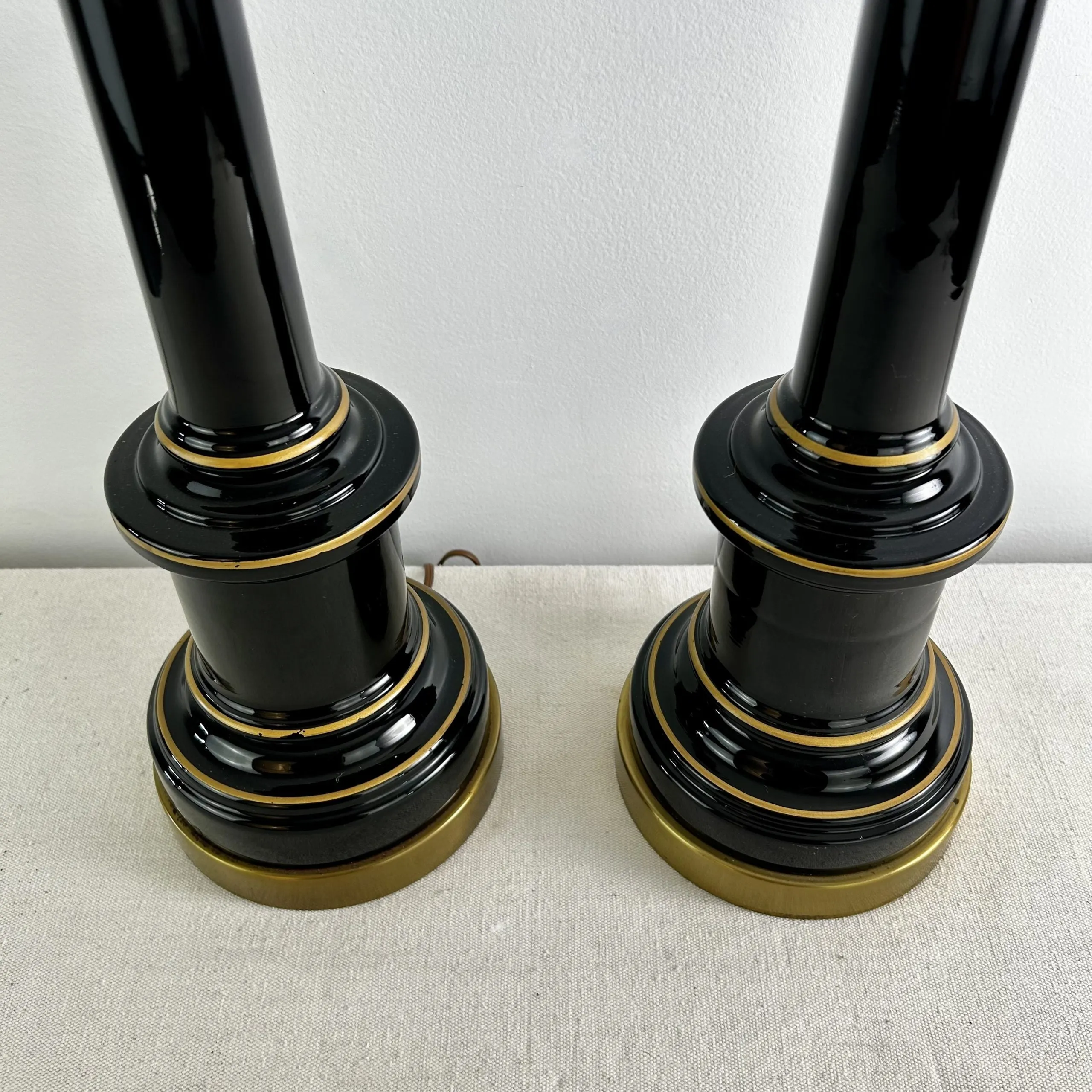 Table Lamps, Pair of Vintage Hollywood Regency Style Black Ceramic