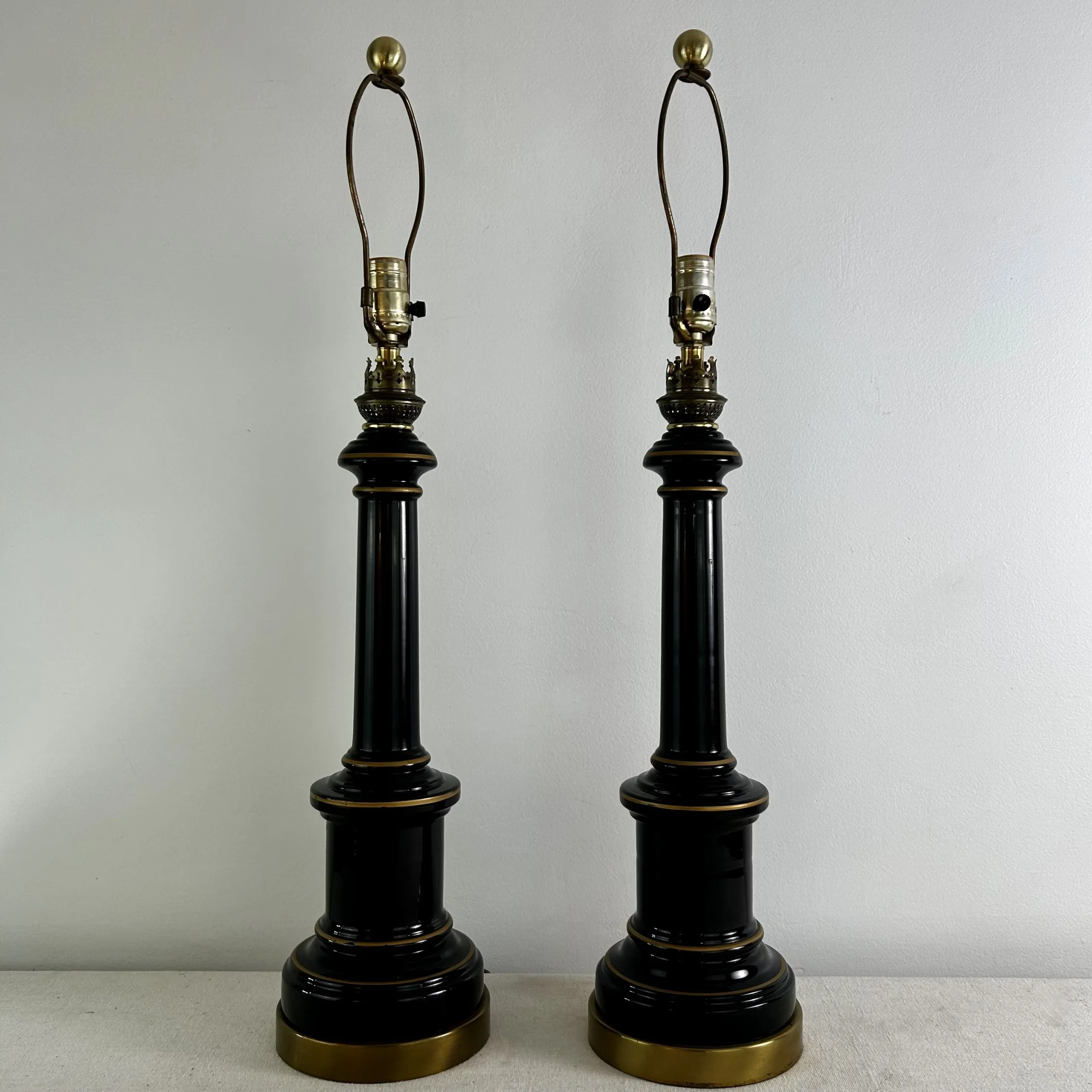 Table Lamps, Pair of Vintage Hollywood Regency Style Black Ceramic