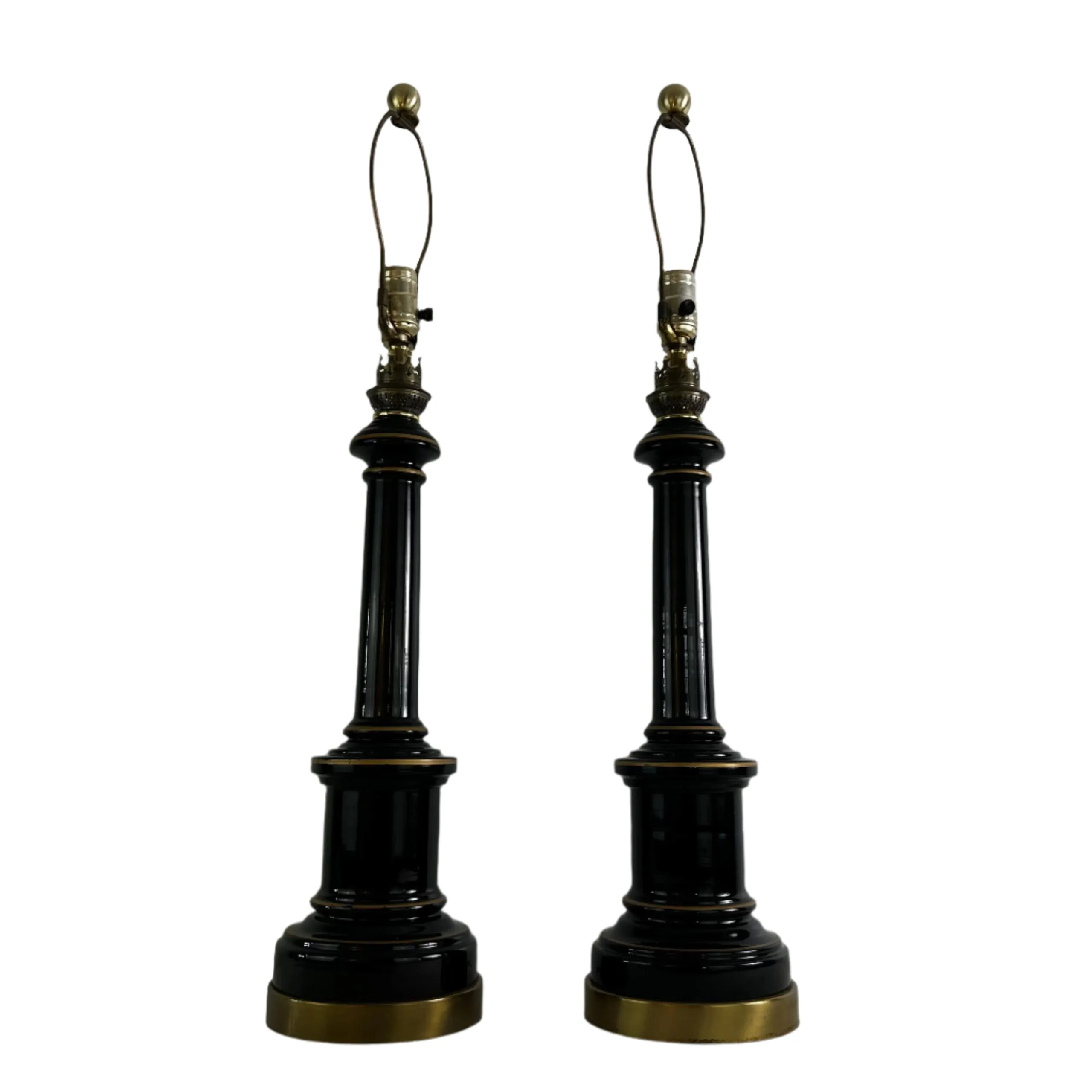 Table Lamps, Pair of Vintage Hollywood Regency Style Black Ceramic