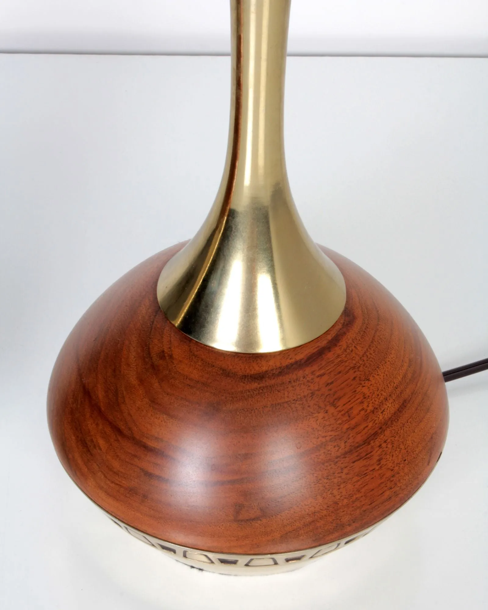 Teak Wood and Metal Lamps with Geometric Details