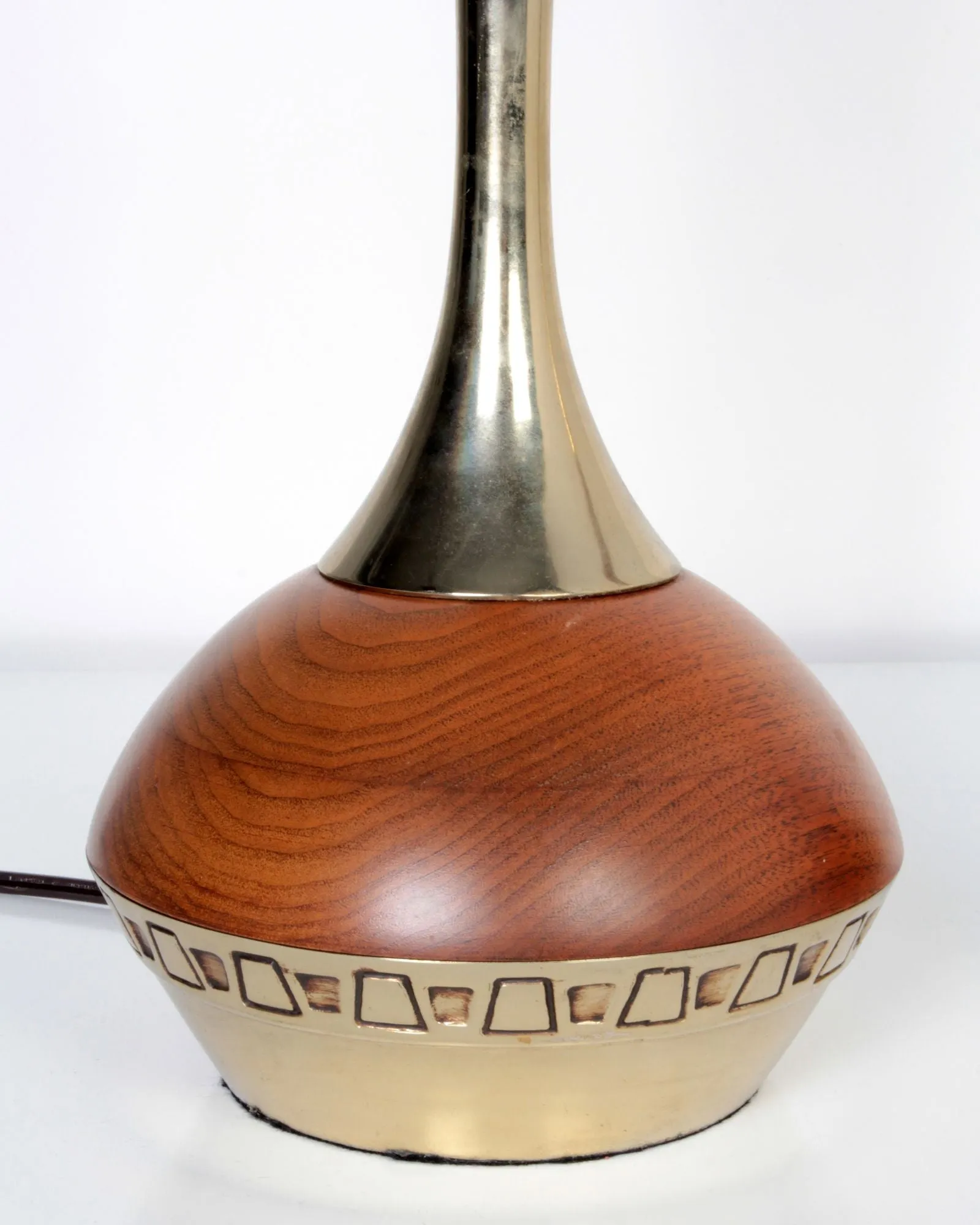 Teak Wood and Metal Lamps with Geometric Details