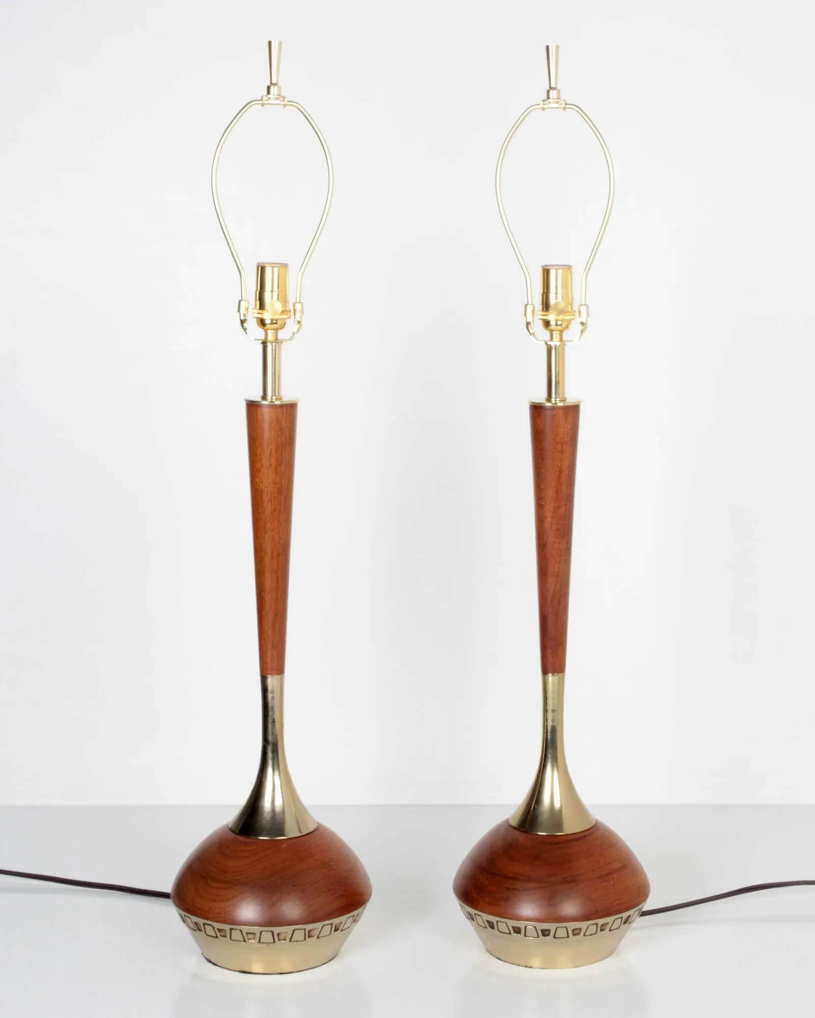 Teak Wood and Metal Lamps with Geometric Details