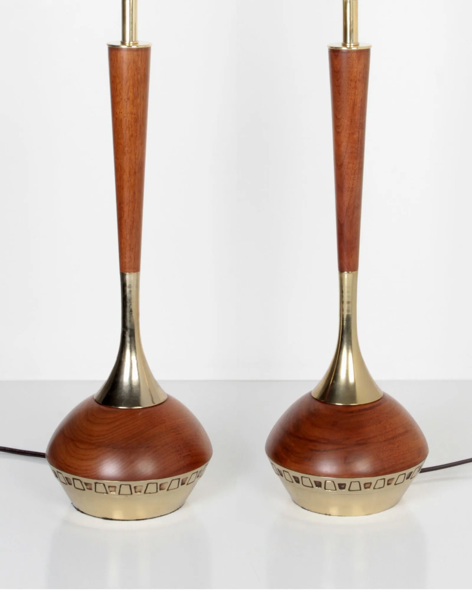 Teak Wood and Metal Lamps with Geometric Details