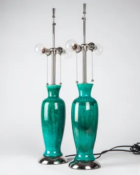 Teal Glazed Ceramic Table Lamps