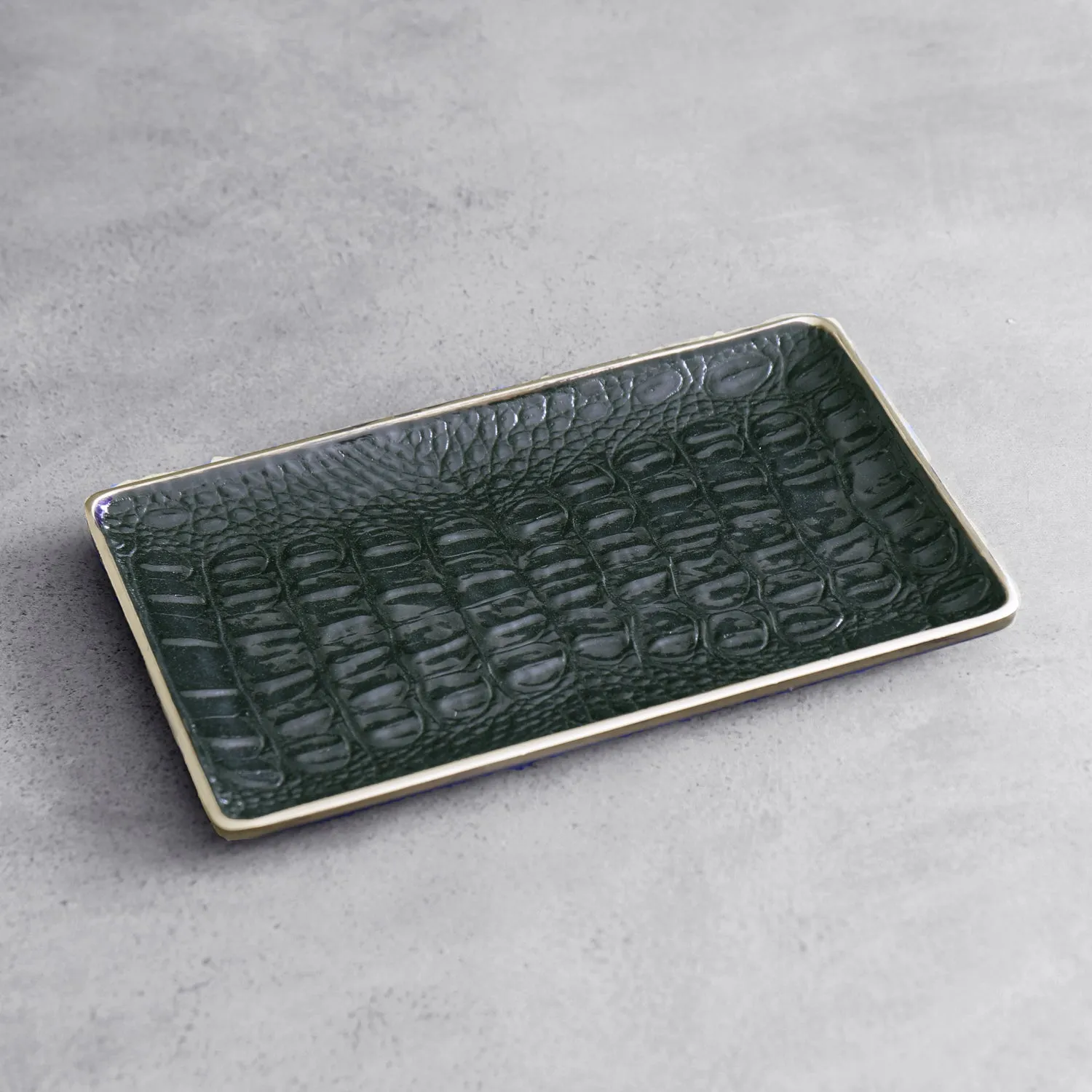 Thanni Croc Mini Tray in Black and Gold