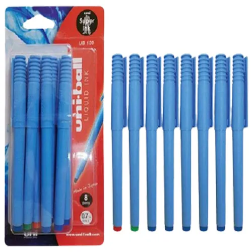 Uni-ball UB-100 Roller pen Blister Pack of 8 Pcs Asst