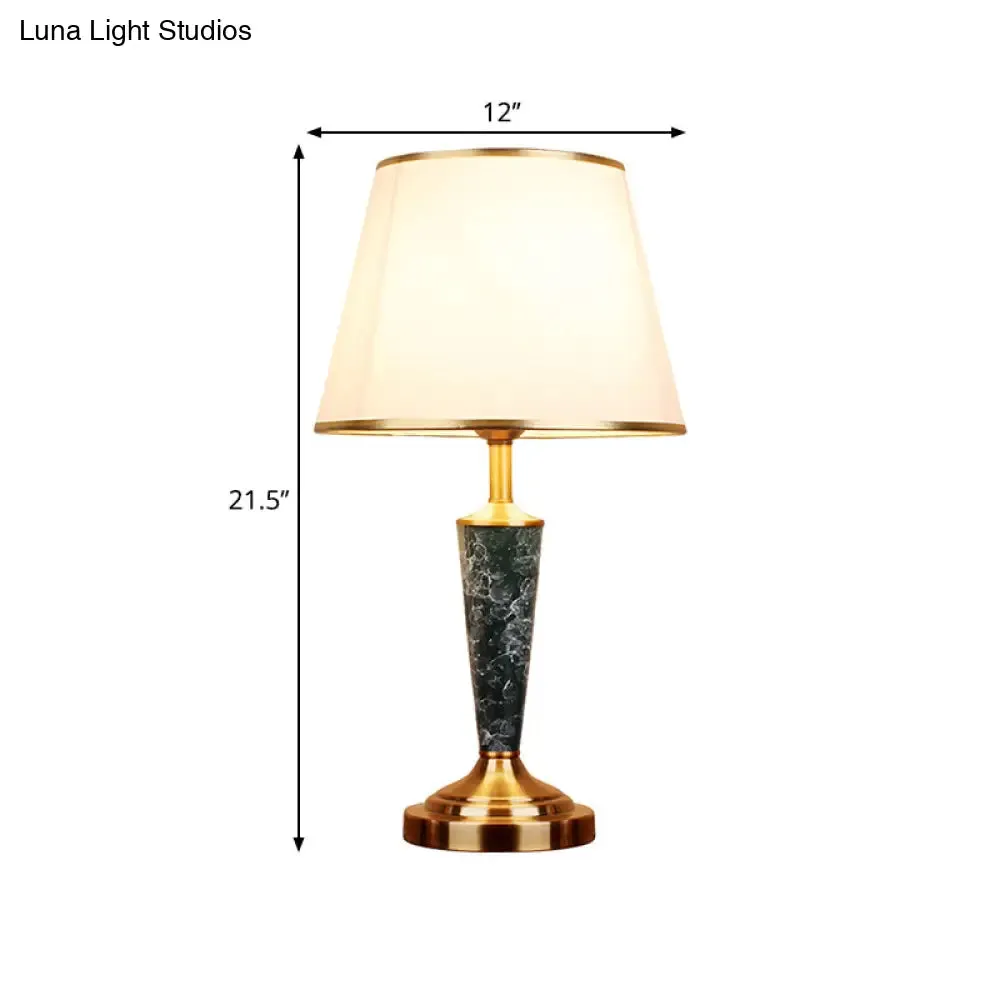 Vintage Style Fabric White Night Table Lamp with Flared Shade - Leaf Design