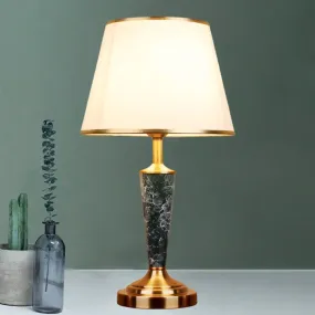 Vintage Style Fabric White Night Table Lamp with Flared Shade - Leaf Design