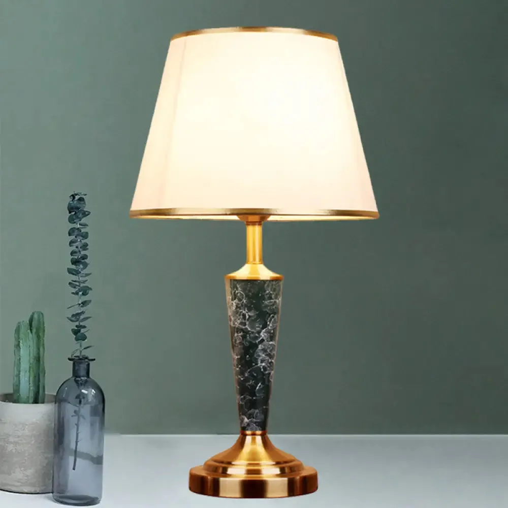 Vintage Style Fabric White Night Table Lamp with Flared Shade - Leaf Design