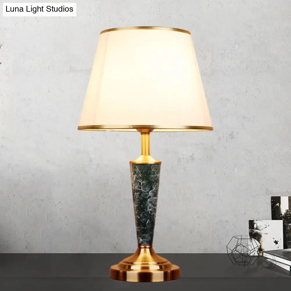 Vintage Style Fabric White Night Table Lamp with Flared Shade - Leaf Design