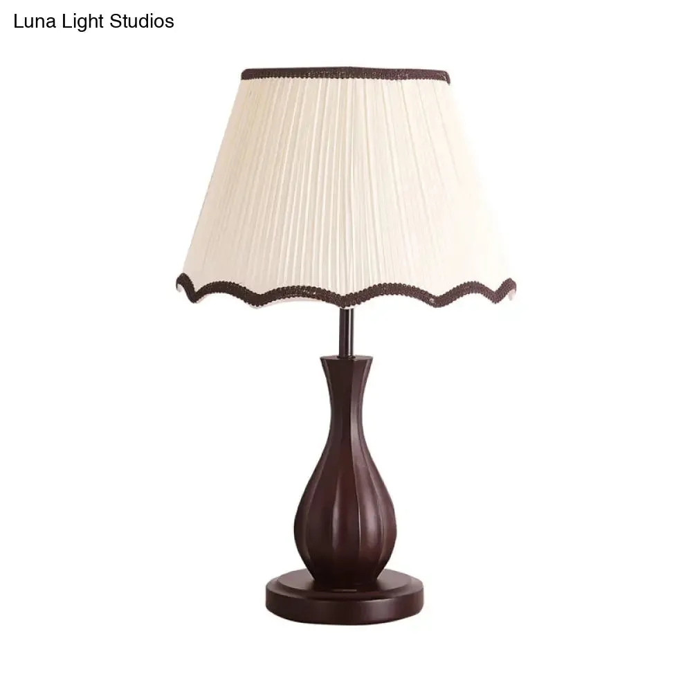 Vintage Style Red/White Conical Shade Desk Light - Fabric 1 Light Night Table Lamp