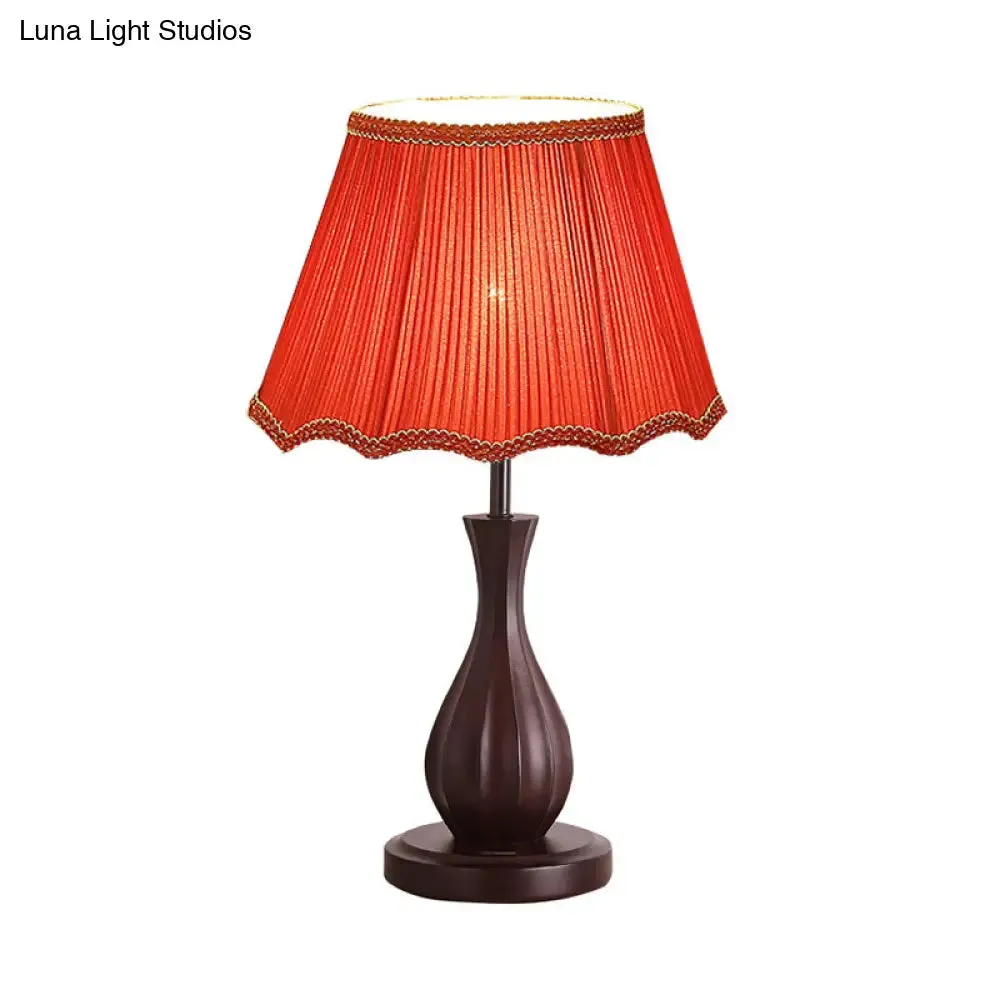 Vintage Style Red/White Conical Shade Desk Light - Fabric 1 Light Night Table Lamp