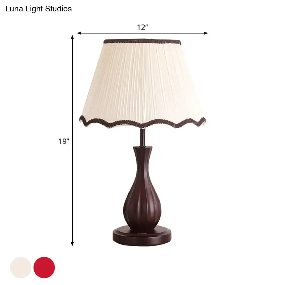 Vintage Style Red/White Conical Shade Desk Light - Fabric 1 Light Night Table Lamp