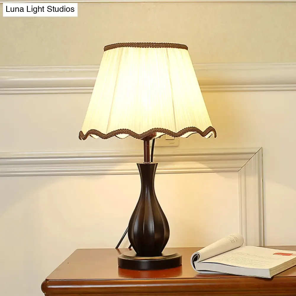 Vintage Style Red/White Conical Shade Desk Light - Fabric 1 Light Night Table Lamp