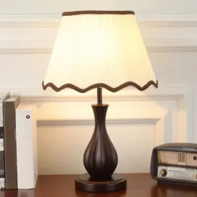 Vintage Style Red/White Conical Shade Desk Light - Fabric 1 Light Night Table Lamp