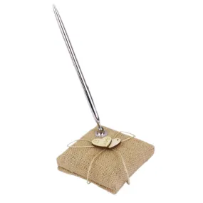 Wedding Bridal Signing Vintage Burlap Pen and Stand