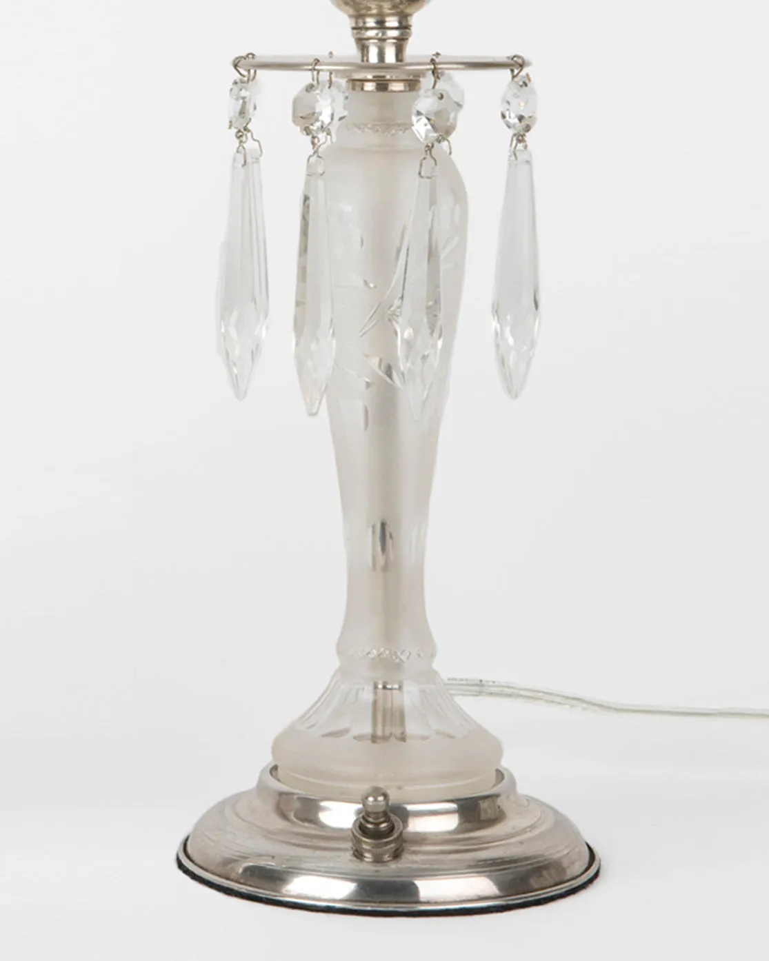 Wheel Cut Glass Candlestick Lamps with Crystal Prisms